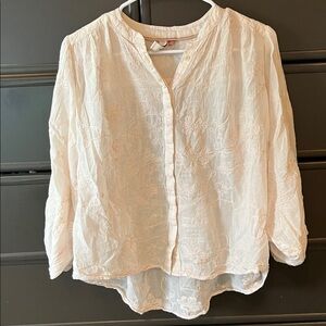 Pilcro- Floral Embroidered Cotton Button-Front  Top